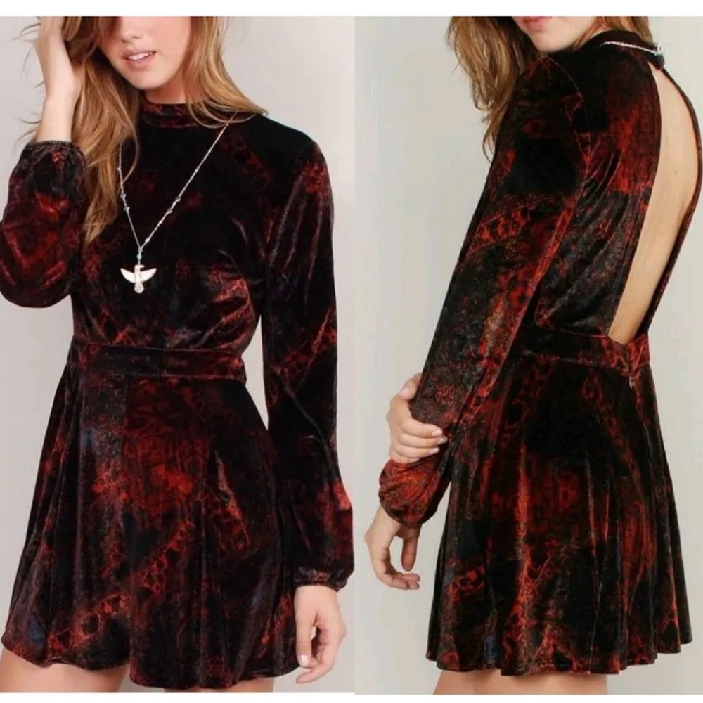 Free People Onyx Combo Printed Velvet Cut-out Back Romper shorts whimsical indie